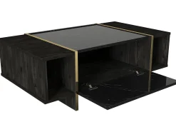 Vente-unique Mesa de centro - 1 porta e 2 nichos - Efeito mármore preto e dourado - CADEBA^ Mesa De Centro