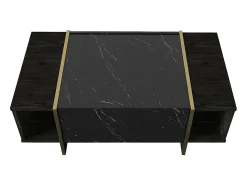 Vente-unique Mesa de centro - 1 porta e 2 nichos - Efeito mármore preto e dourado - CADEBA^ Mesa De Centro