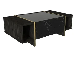 Vente-unique Mesa de centro - 1 porta e 2 nichos - Efeito mármore preto e dourado - CADEBA^ Mesa De Centro