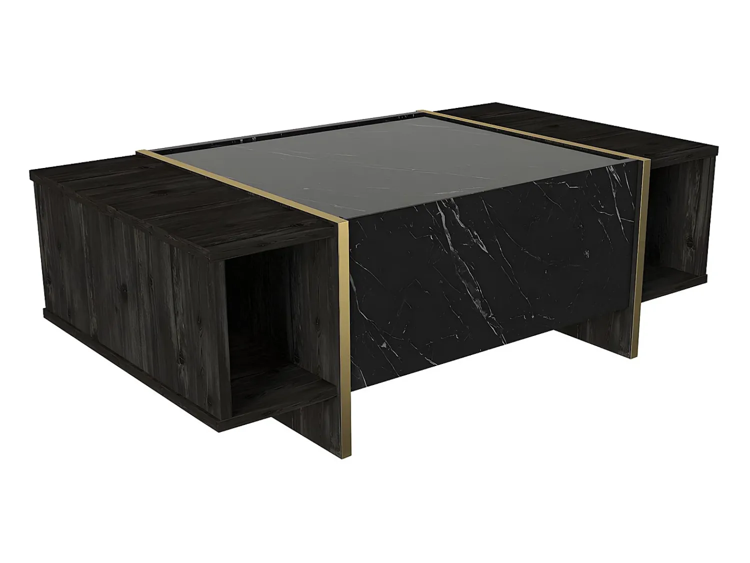 Vente-unique Mesa de centro - 1 porta e 2 nichos - Efeito mármore preto e dourado - CADEBA^ Mesa De Centro
