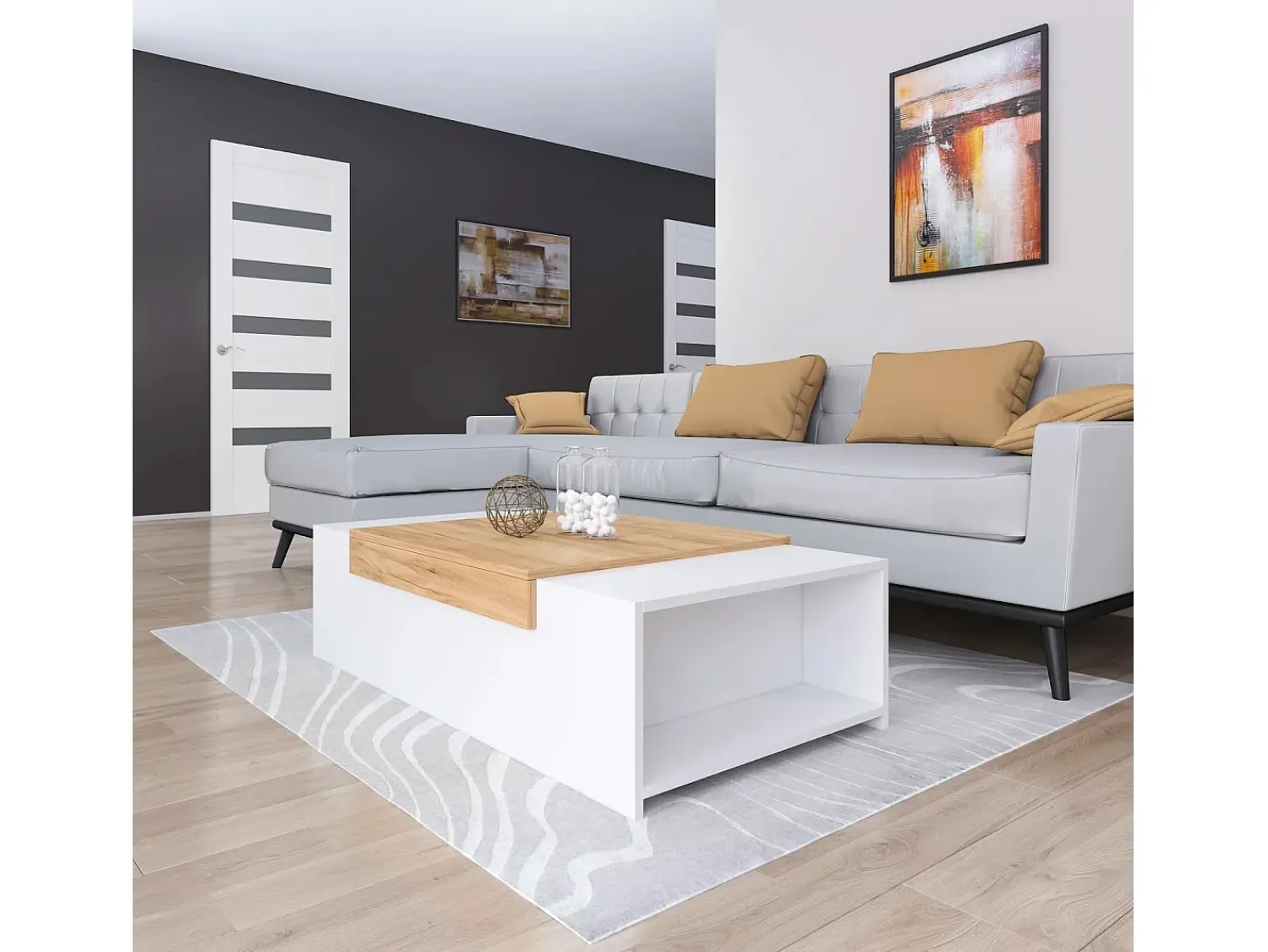 Hot Casa Vital Mesa de centro - aglomerado - branco e carvalho - TRAGI Multicor