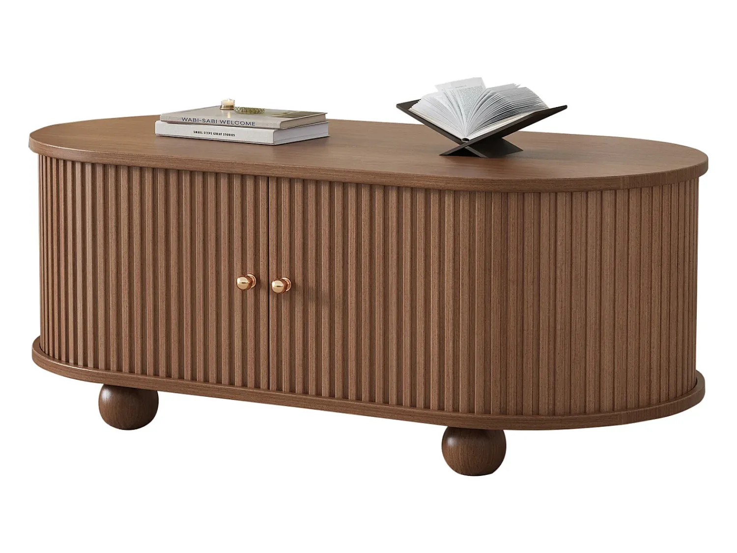 ModernLuxe Mesa de centro 100×50×40 cm - com 2 portas de correr - compartimento de armazenamento - marrom^ Mesa De Centro