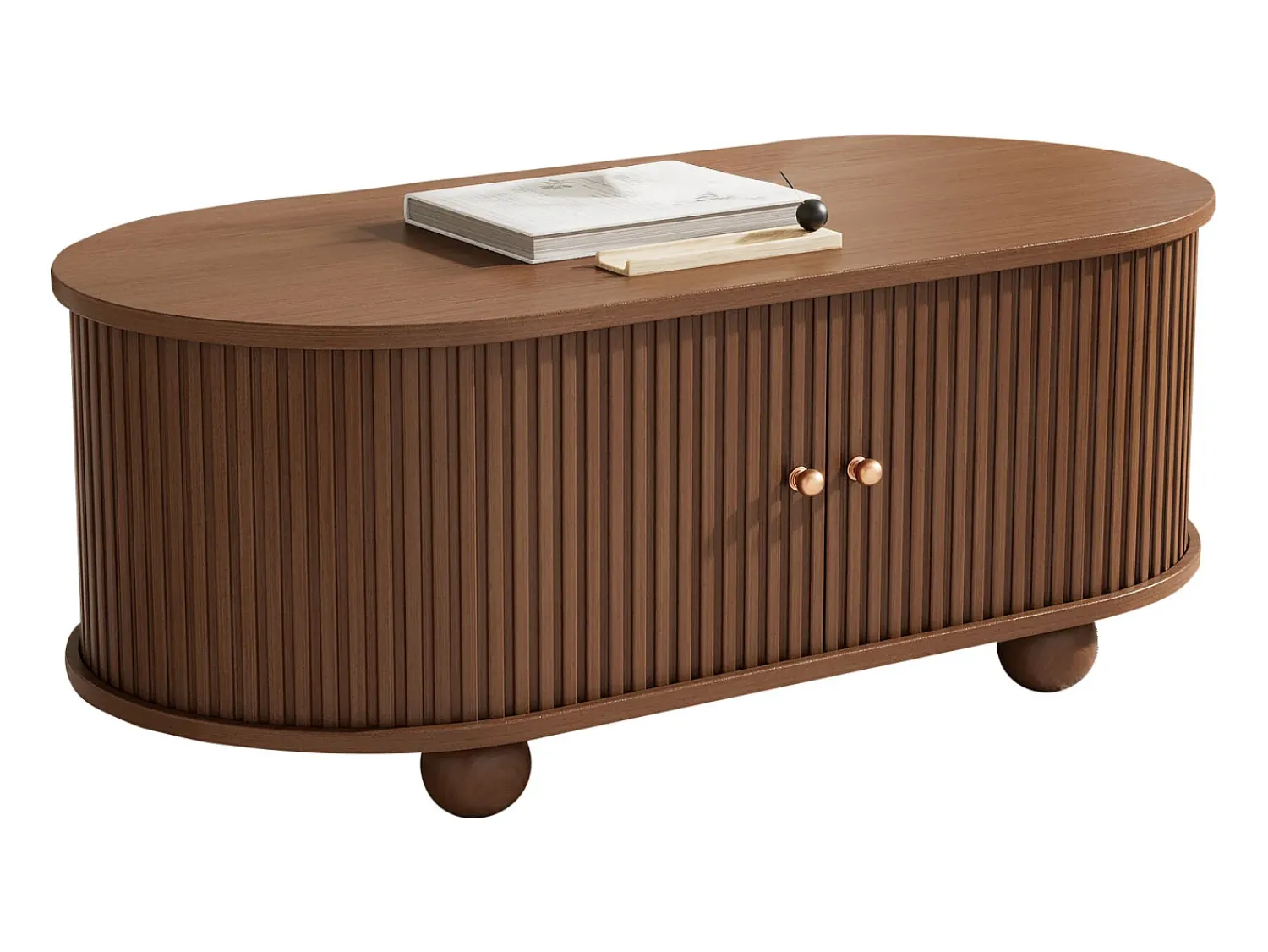 ModernLuxe Mesa de centro 100×50×40 cm - com 2 portas de correr - compartimento de armazenamento - marrom^ Mesa De Centro