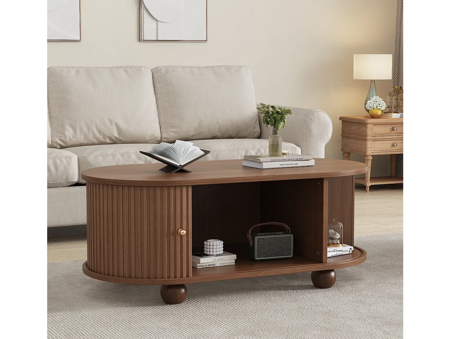 ModernLuxe Mesa de centro 100×50×40 cm - com 2 portas de correr - compartimento de armazenamento - marrom^ Mesa De Centro