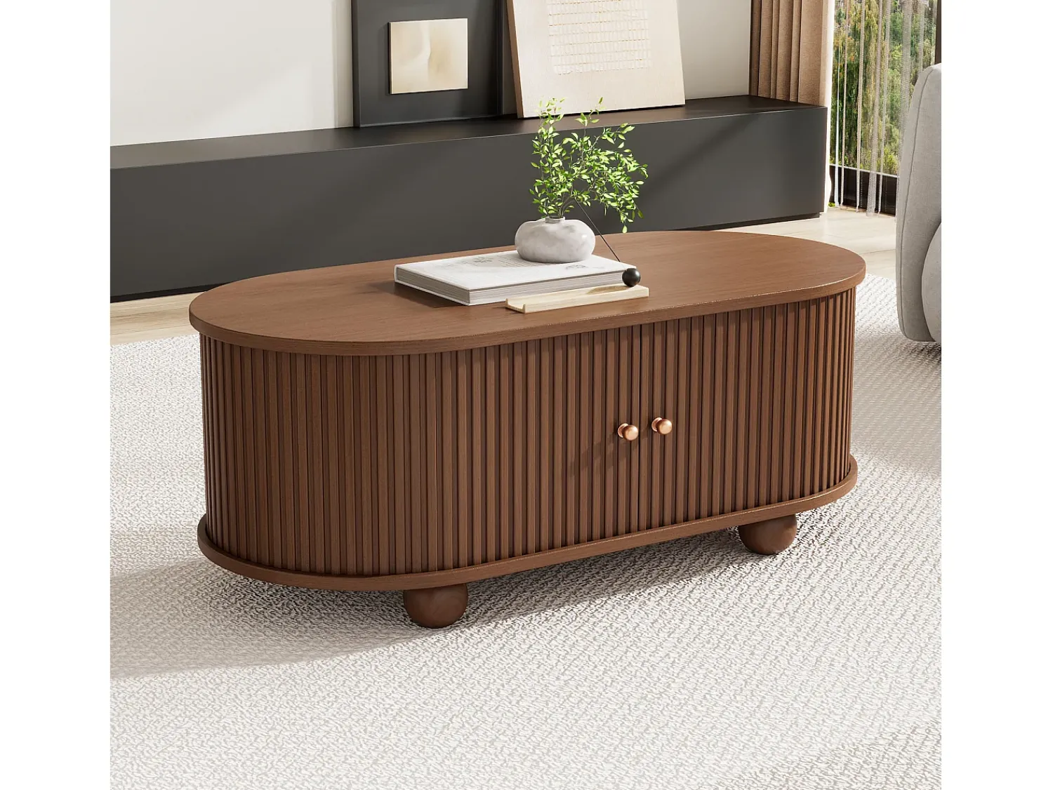 ModernLuxe Mesa de centro 100×50×40 cm - com 2 portas de correr - compartimento de armazenamento - marrom^ Mesa De Centro