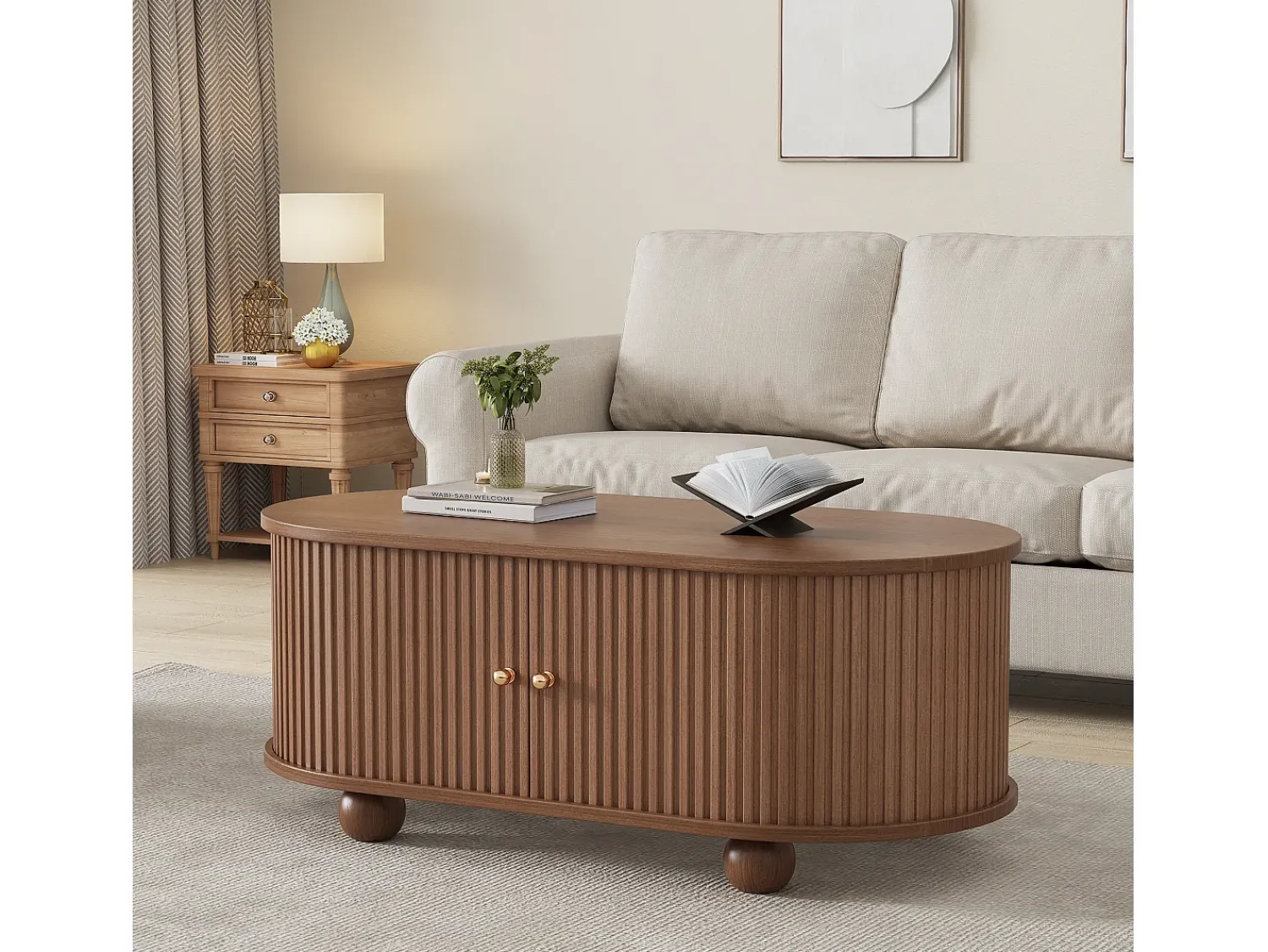 ModernLuxe Mesa de centro 100×50×40 cm - com 2 portas de correr - compartimento de armazenamento - marrom^ Mesa De Centro