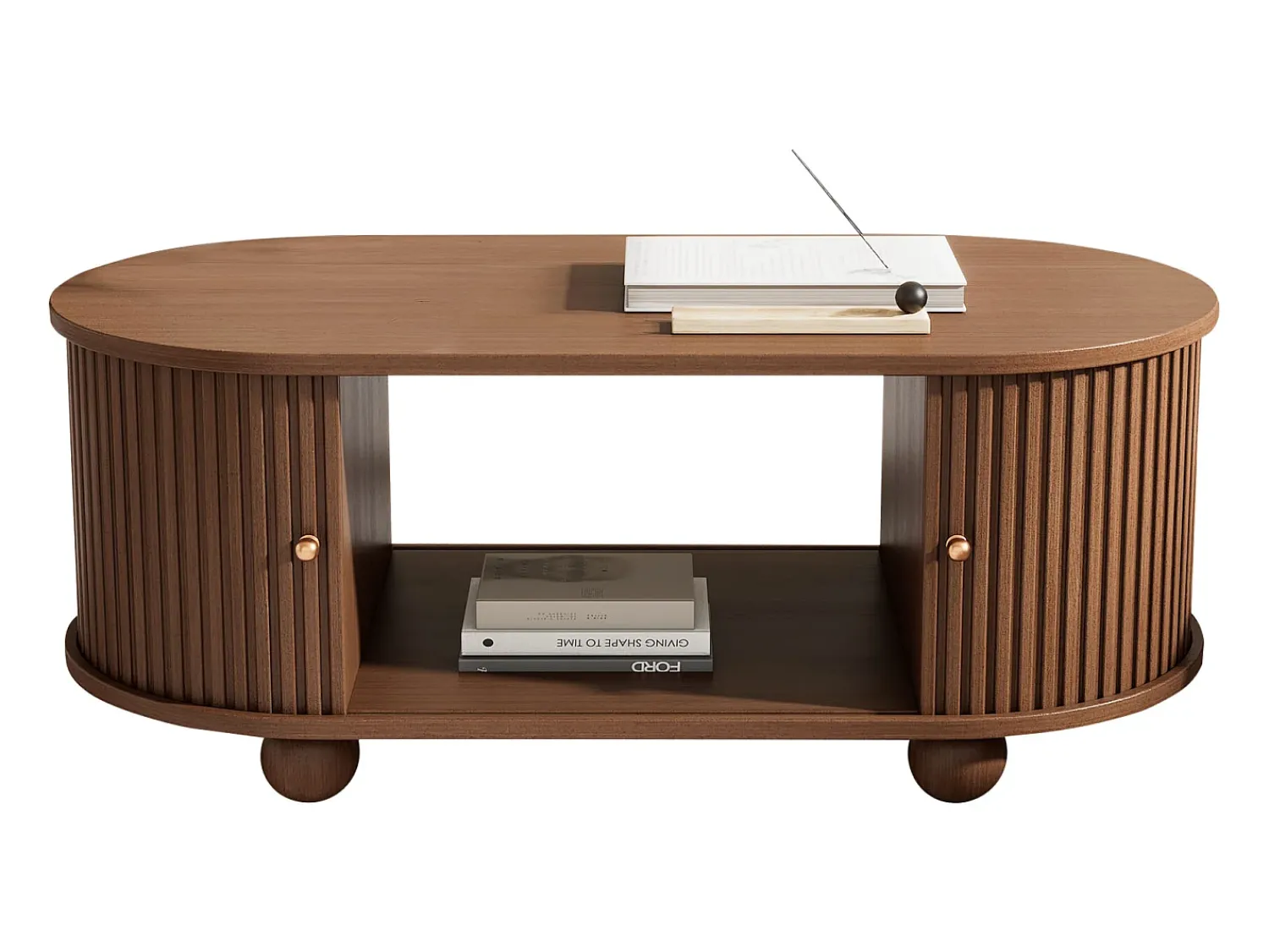 ModernLuxe Mesa de centro 100×50×40 cm - com 2 portas de correr - compartimento de armazenamento - marrom^ Mesa De Centro