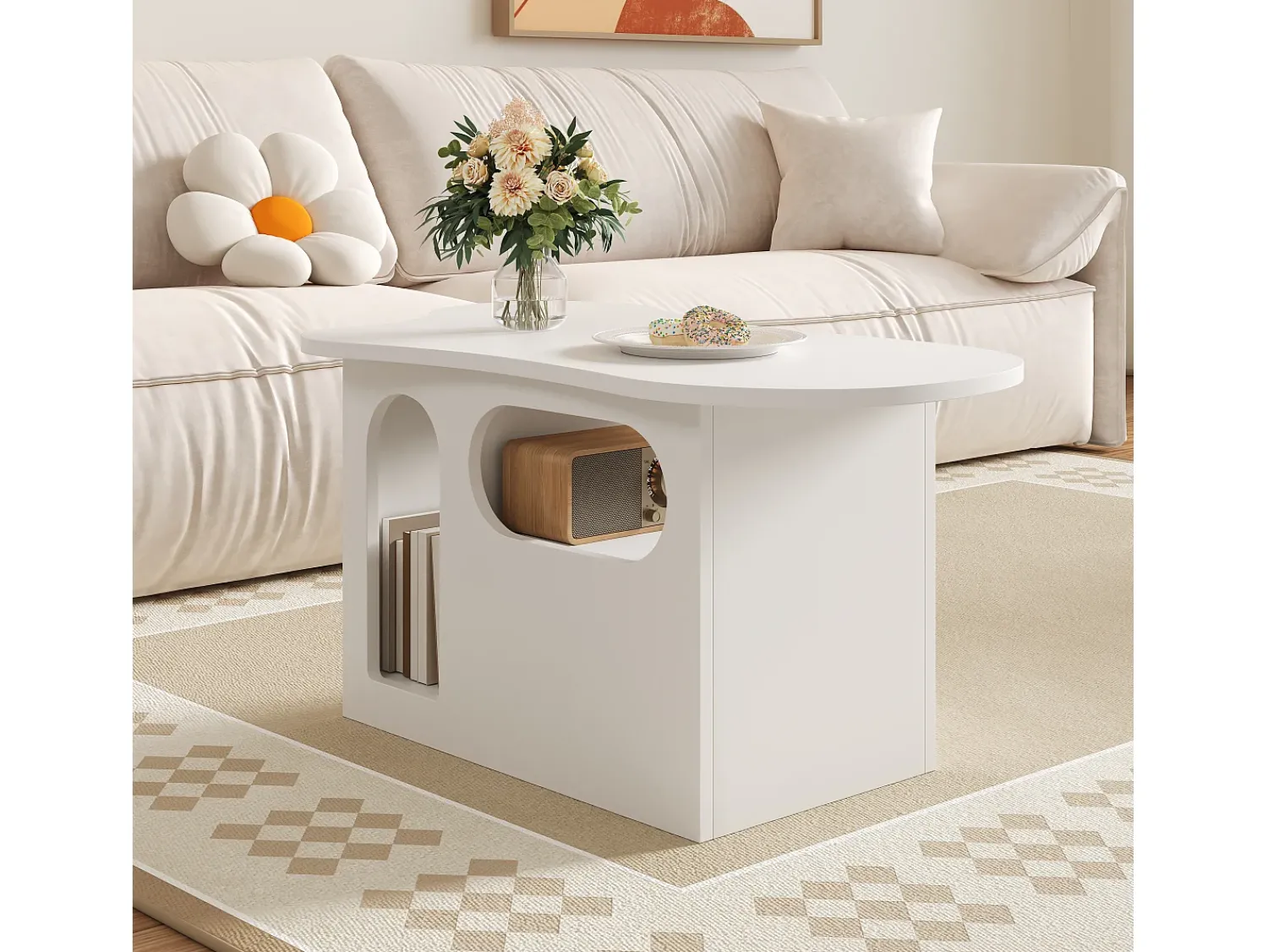 Discount ModernLuxe Mesa de centro 97×45×43,5 cm - com compartimento de armazenamento aberto - com 1 gaveta - Branco