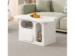 Discount ModernLuxe Mesa de centro 97×45×43,5 cm - com compartimento de armazenamento aberto - com 1 gaveta - Branco