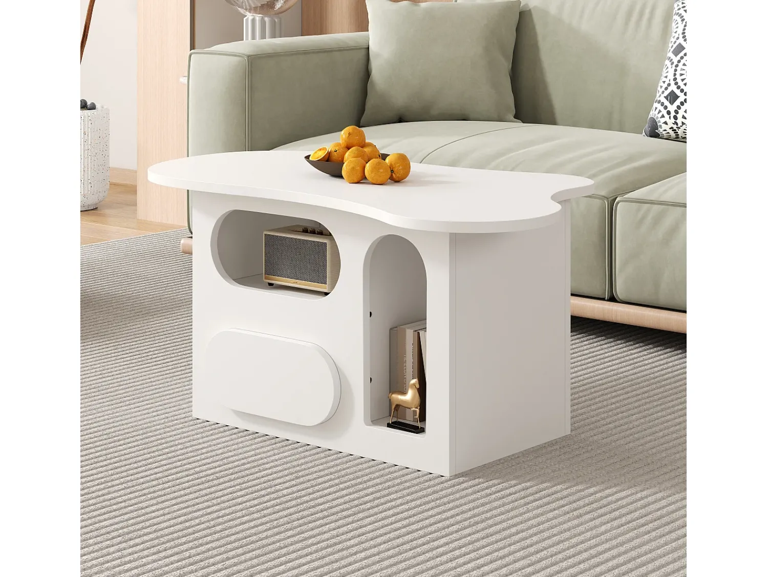 Discount ModernLuxe Mesa de centro 97×45×43,5 cm - com compartimento de armazenamento aberto - com 1 gaveta - Branco