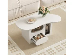 Discount ModernLuxe Mesa de centro 97×45×43,5 cm - com compartimento de armazenamento aberto - com 1 gaveta - Branco