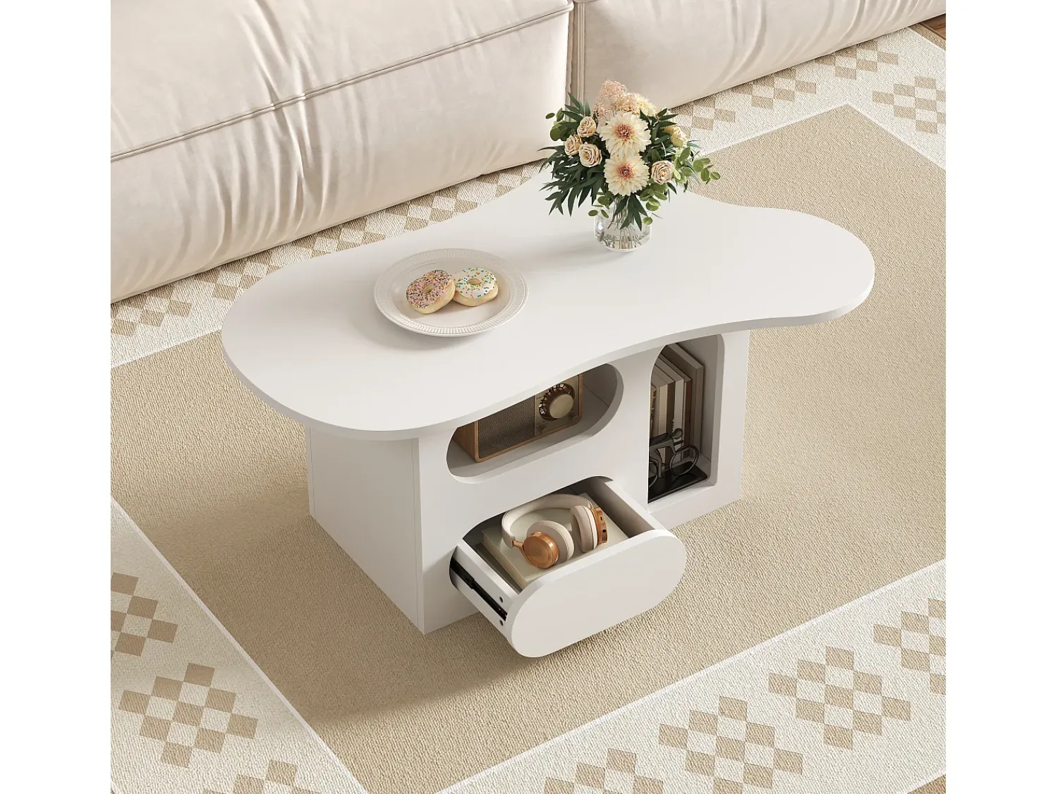 Discount ModernLuxe Mesa de centro 97×45×43,5 cm - com compartimento de armazenamento aberto - com 1 gaveta - Branco