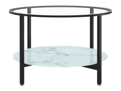 Mesa De Centro| Mesa de centro 70 cm vidro temperado e branco mármore PT442925 Preto