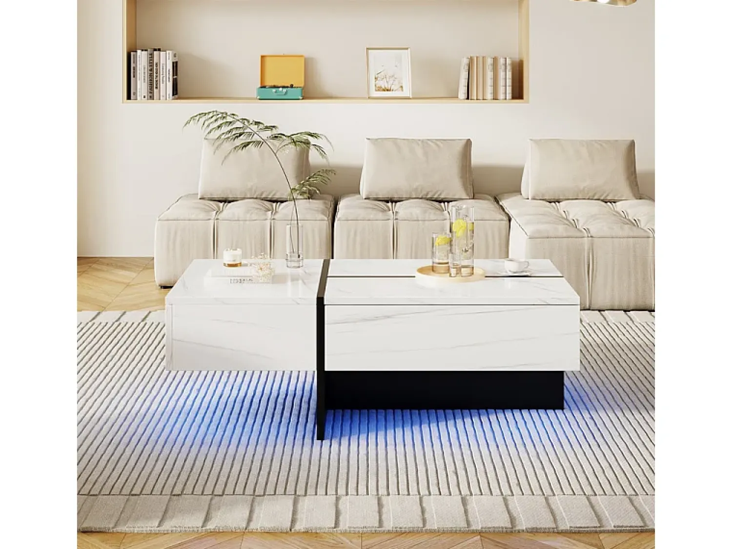 ModernLuxe Mesa de centro - com sistema de iluminação LED controlado por aplicação - Branca^ Mesa De Centro