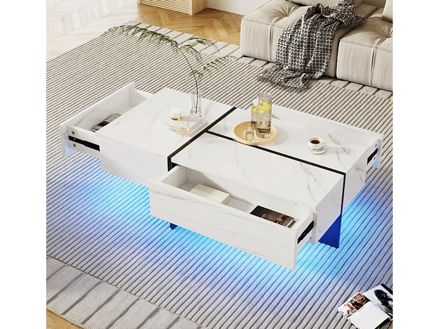 ModernLuxe Mesa de centro - com sistema de iluminação LED controlado por aplicação - Branca^ Mesa De Centro