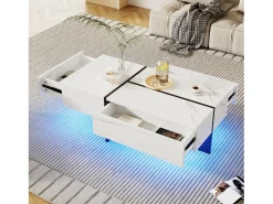 Mesa de centro - com sistema de iluminação LED controlado por aplicativo - Branca^ Mesa De Centro
