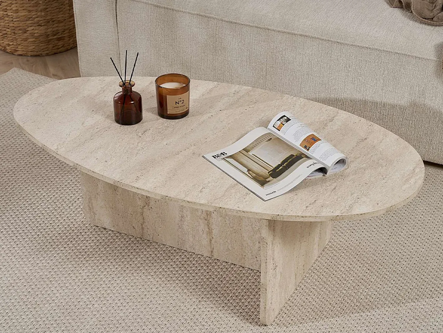 Clearance Vente-unique Mesa de centro - Efeito travertino - ISENORA Bege