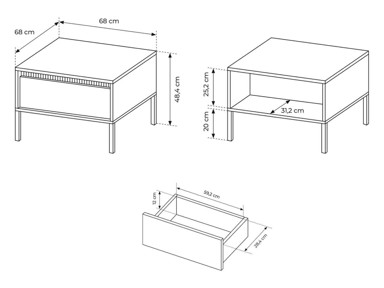 Outlet Mesa de centro: 1 gaveta, móveis: Caxemira, 48,4 x 68 x 68 cm Bege