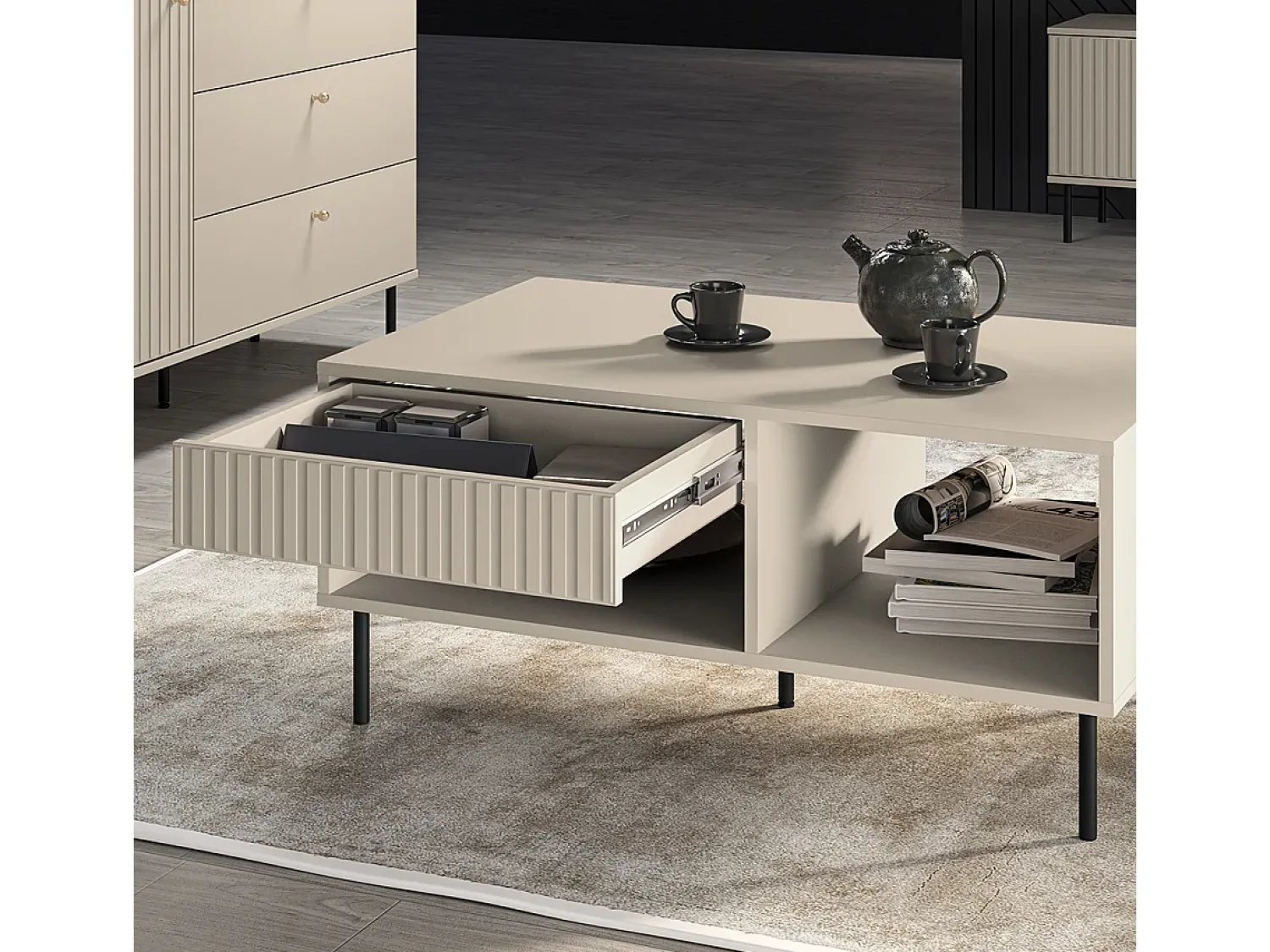 Mesa De Centro*Petits-Meubles Mesa de centro 1 gaveta Nova 45cm Bege