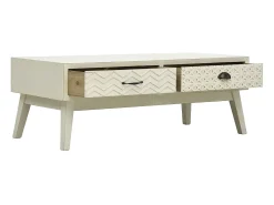 Mesa De Centro| Mesa de centro 2 gavetas esculpidas 110x50x40 madeira PT757490 Cinzento