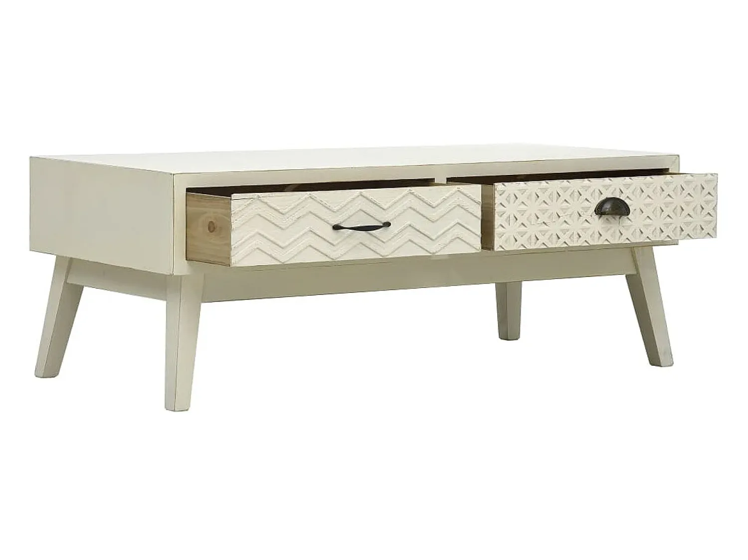 Mesa De Centro| Mesa de centro 2 gavetas esculpidas 110x50x40 madeira PT757490 Cinzento
