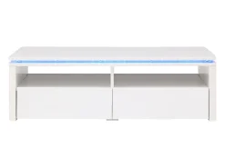 Hot Vente-unique Mesa de centro 2 gavetas e 2 nichos com LEDs - SYLPIA Branco