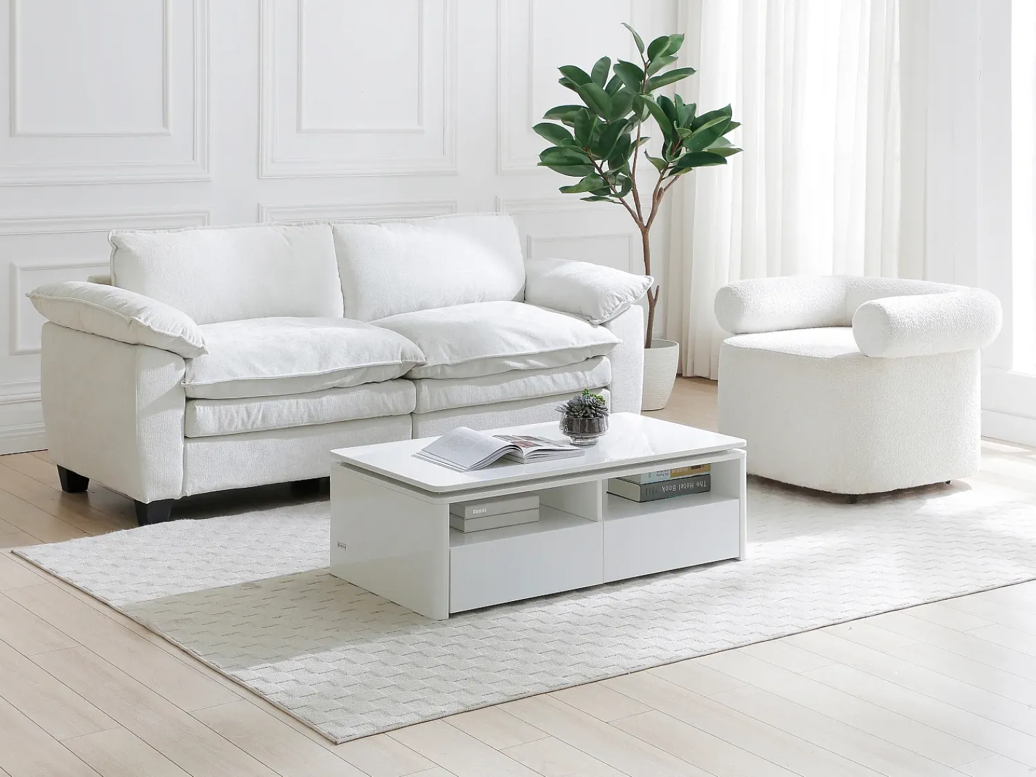 Hot Vente-unique Mesa de centro 2 gavetas e 2 nichos com LEDs - SYLPIA Branco