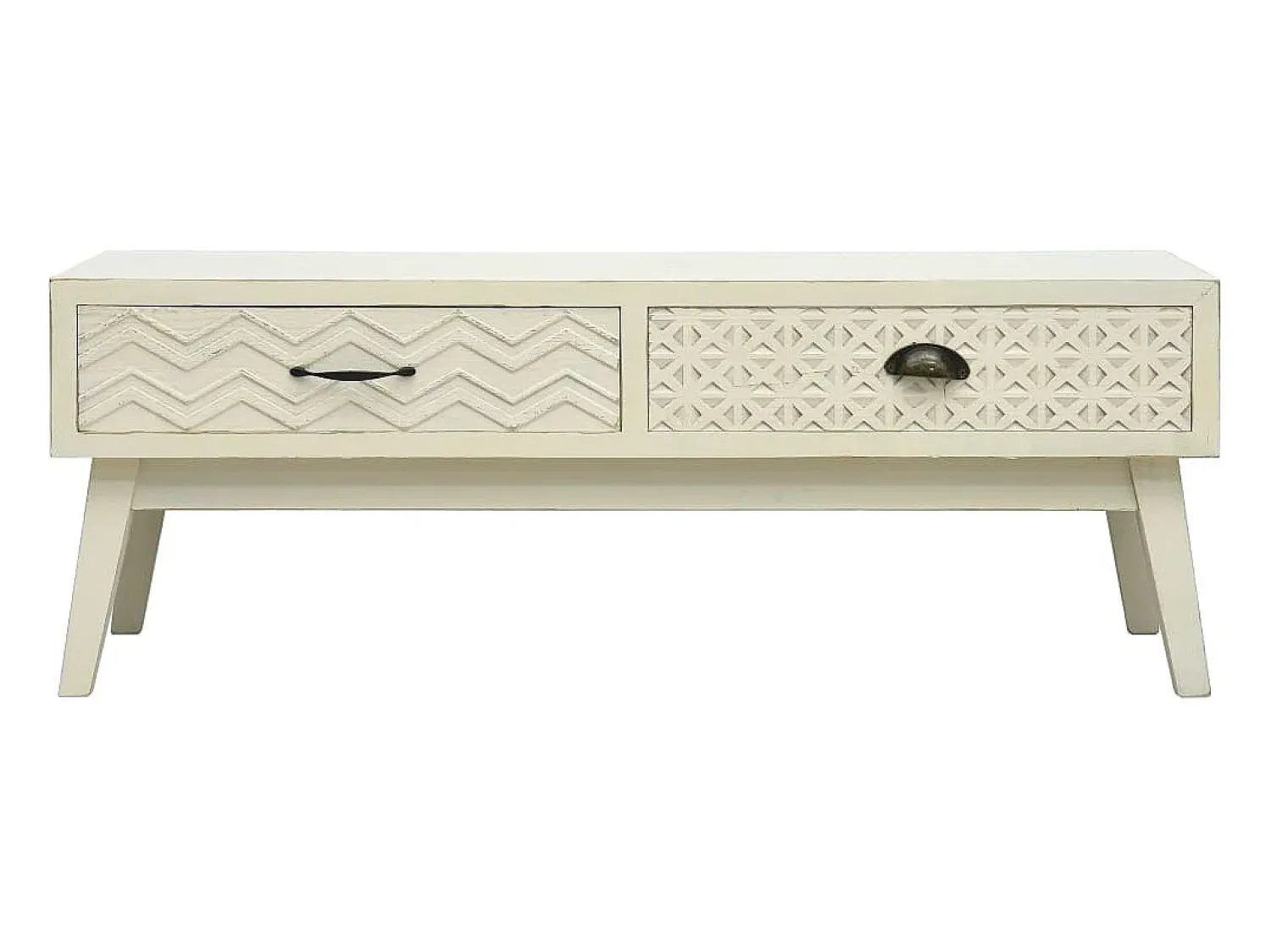 Mesa De Centro*vidaxl Mesa de centro 2 gavetas esculpidas 110x50x40 madeira Cinzento