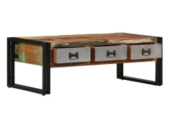 New Mesa de centro 3 gavetas madeira recuperada maciça 100x50x35 cm PT850247 Castanho