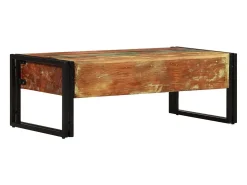 New Mesa de centro 3 gavetas madeira recuperada maciça 100x50x35 cm PT850247 Castanho