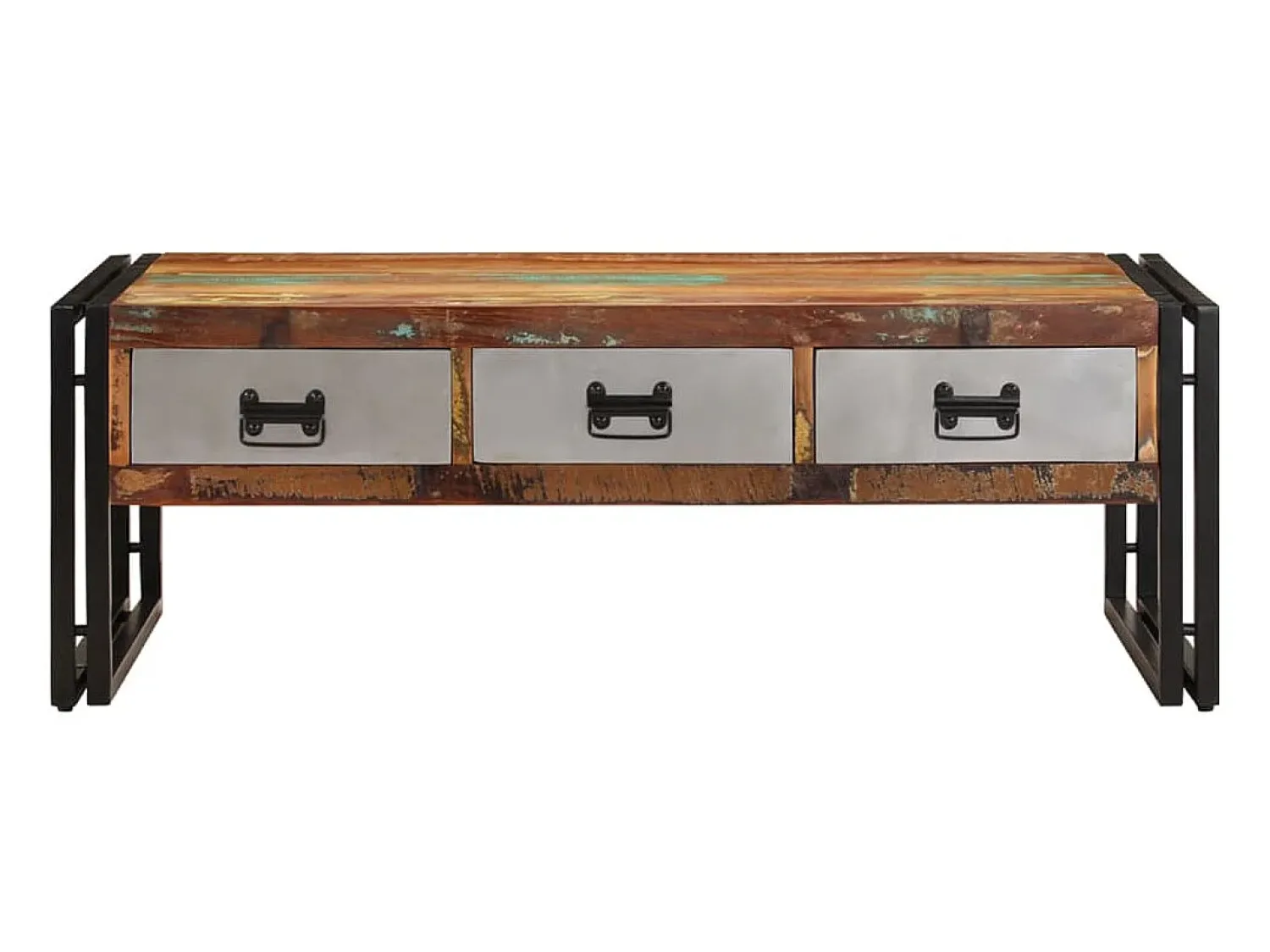 New Mesa de centro 3 gavetas madeira recuperada maciça 100x50x35 cm PT850247 Castanho