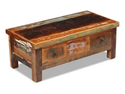 Mesa De Centro| Mesa de centro + gavetas 90x45x35 cm madeira reciclada maciça PT763135 Castanho