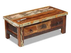 Mesa De Centro| Mesa de centro + gavetas 90x45x35 cm madeira reciclada maciça PT763135 Castanho