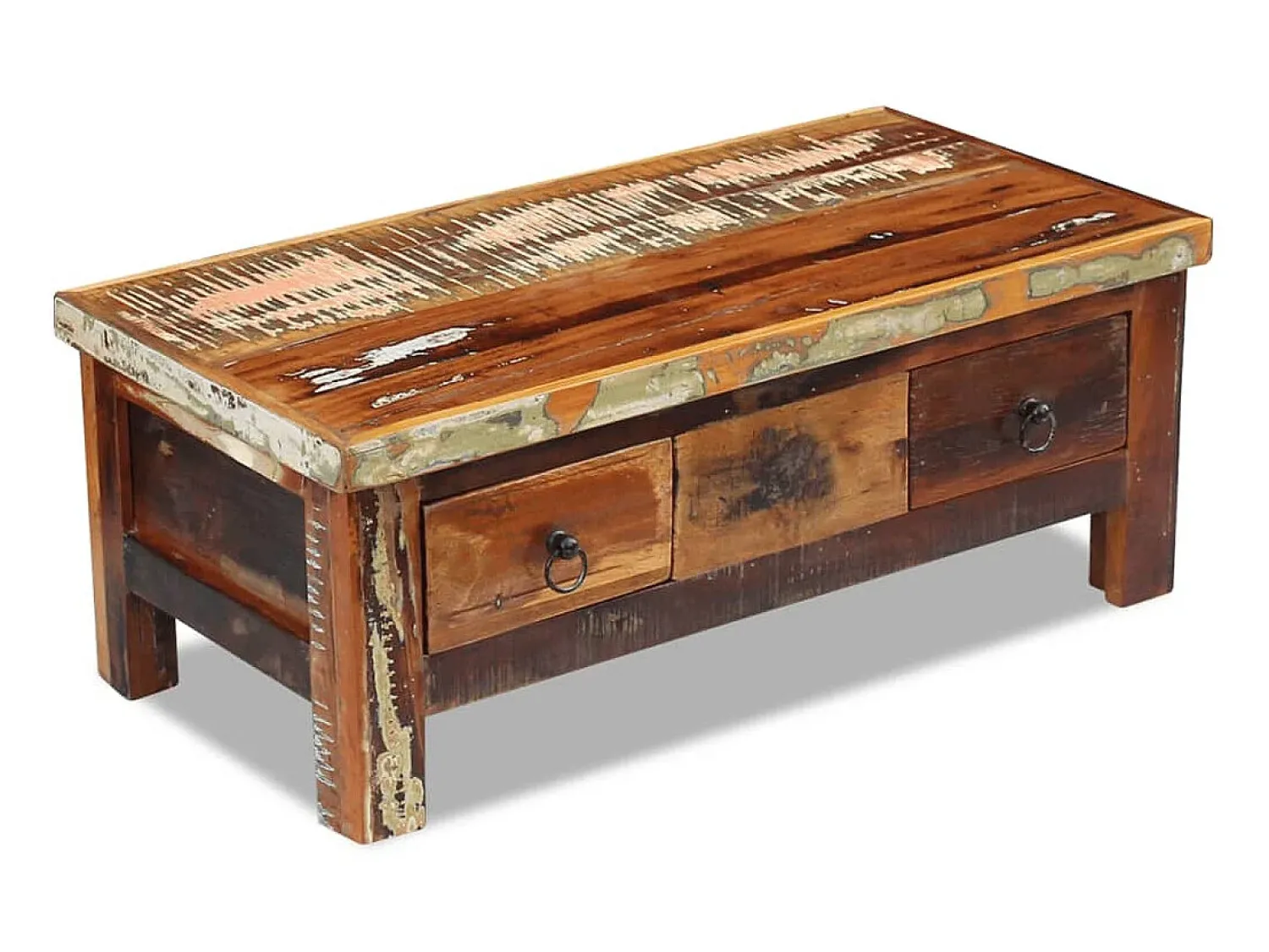 Mesa De Centro| Mesa de centro + gavetas 90x45x35 cm madeira reciclada maciça PT763135 Castanho