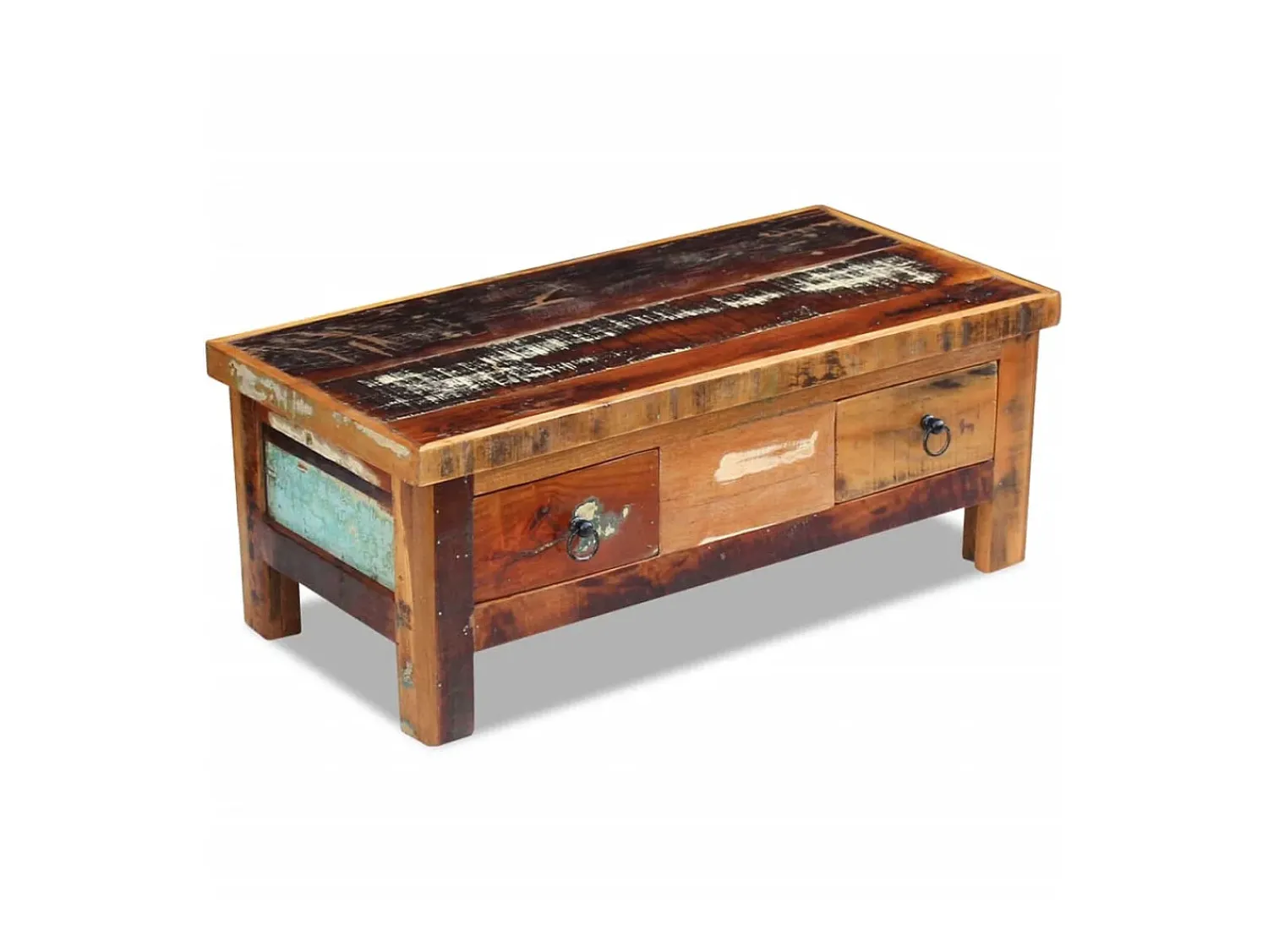 Mesa De Centro| Mesa de centro + gavetas 90x45x35 cm madeira reciclada maciça PT763135 Castanho