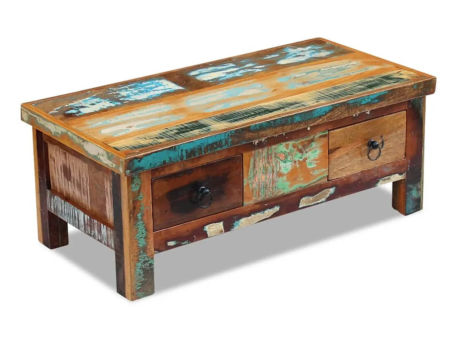 Mesa De Centro| Mesa de centro + gavetas 90x45x35 cm madeira reciclada maciça PT763135 Castanho