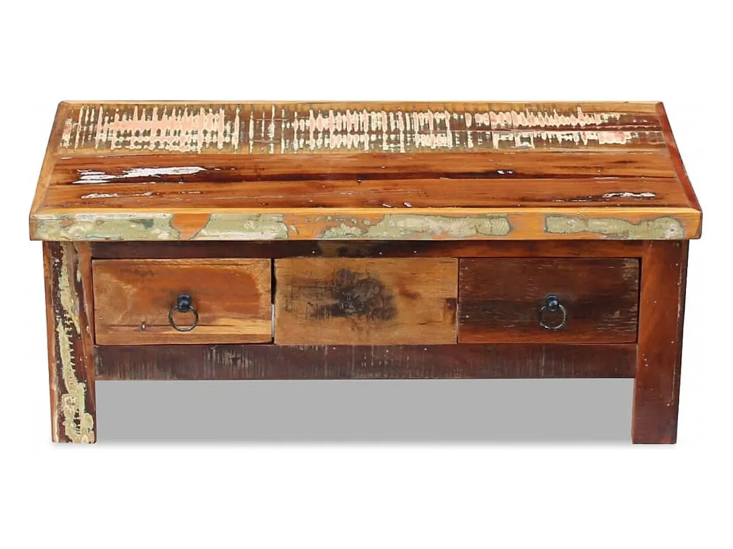 Mesa De Centro*vidaxl Mesa de centro + gavetas 90x45x35 cm madeira reciclada maciça Natural claro