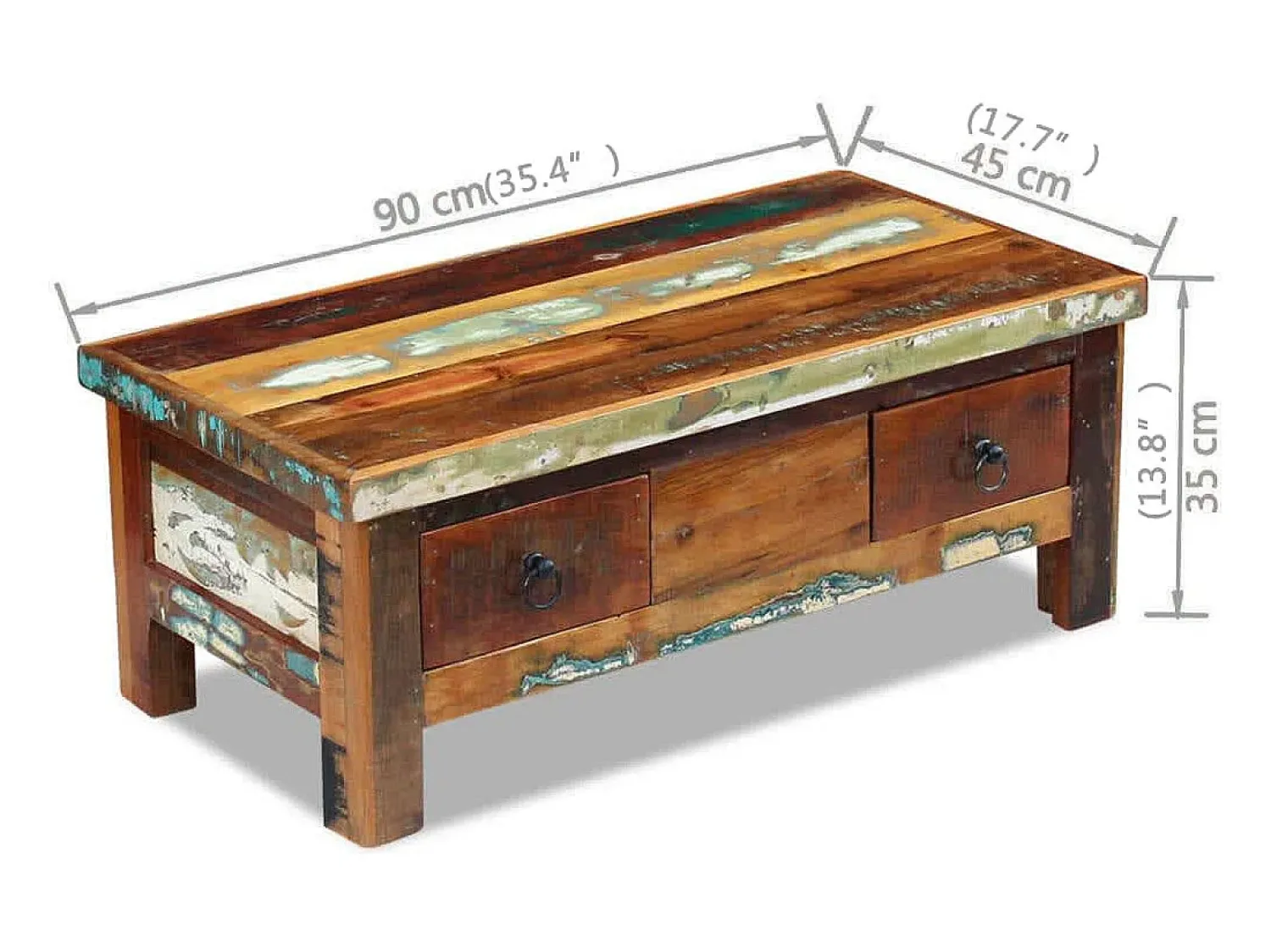 Mesa De Centro*vidaxl Mesa de centro + gavetas 90x45x35 cm madeira reciclada maciça Natural claro