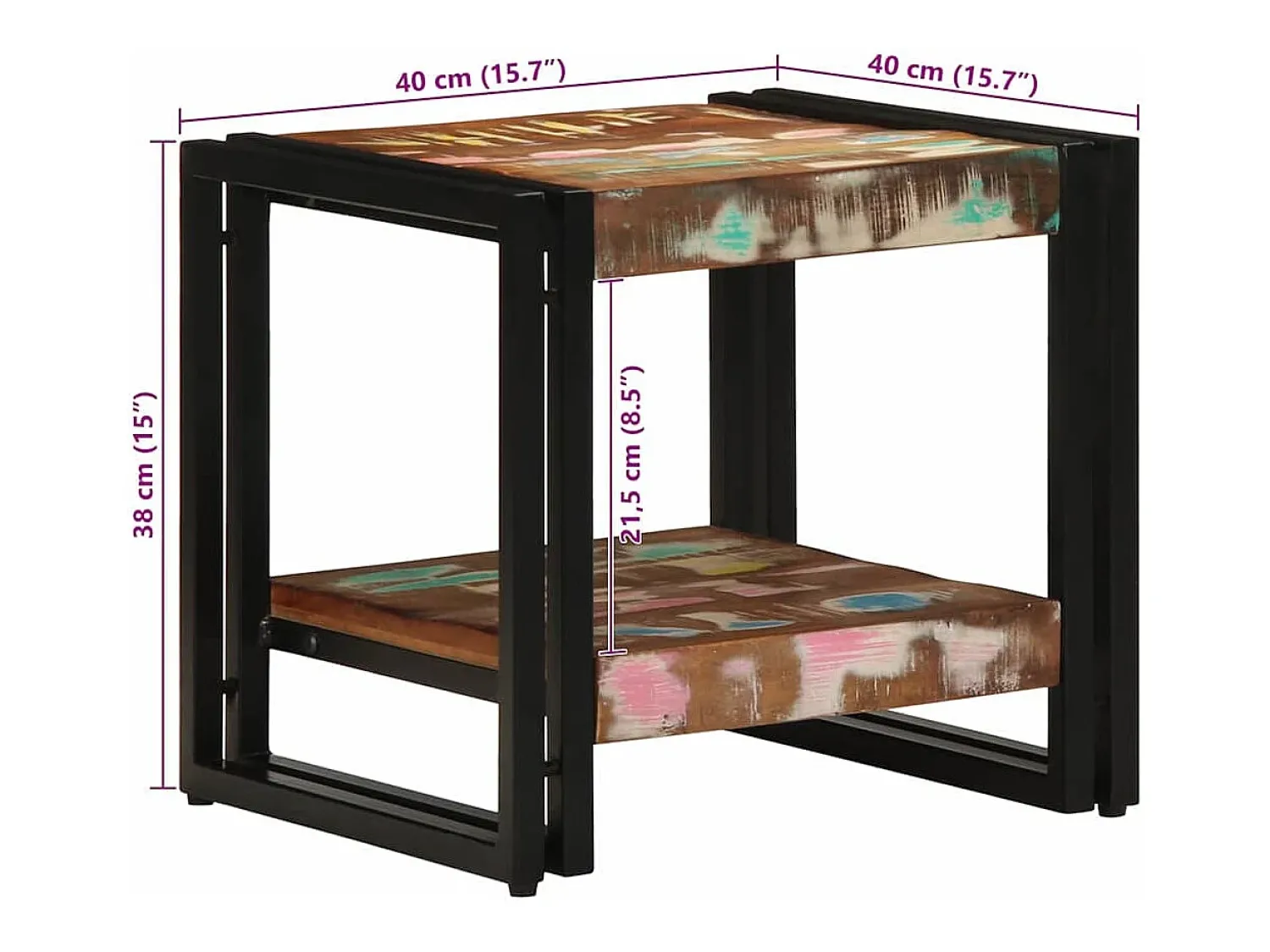 Mesa de centro | Mesa de apoio 40x40x38 cm Madeira recuperada maciça Multicor
