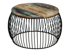 New Mesa de centro | Mesa de apoio redonda 68x37 cm madeira reciclada maciça Castanho