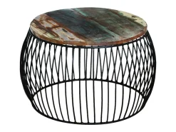 New Mesa de centro | Mesa de apoio redonda 68x37 cm madeira reciclada maciça Castanho