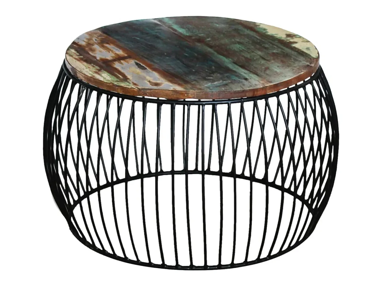 New Mesa de centro | Mesa de apoio redonda 68x37 cm madeira reciclada maciça Castanho