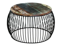New Mesa de centro | Mesa de apoio redonda 68x37 cm madeira reciclada maciça Castanho