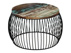 New Mesa de centro | Mesa de apoio redonda 68x37 cm madeira reciclada maciça Castanho