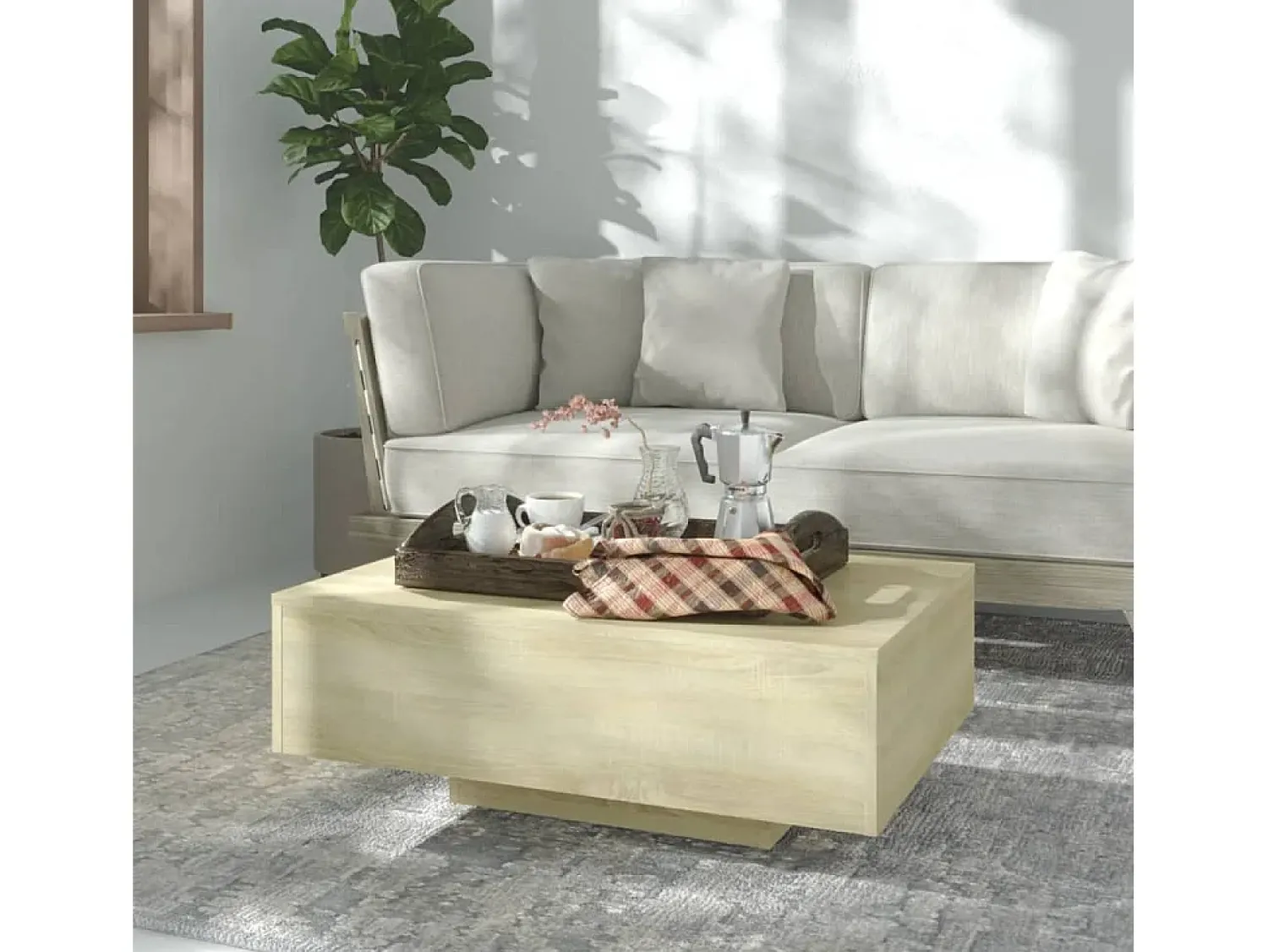 Mesa de centro | Mesa de apoio 85x55x31 cm contraplacado carvalho sonoma^ Mesa De Centro