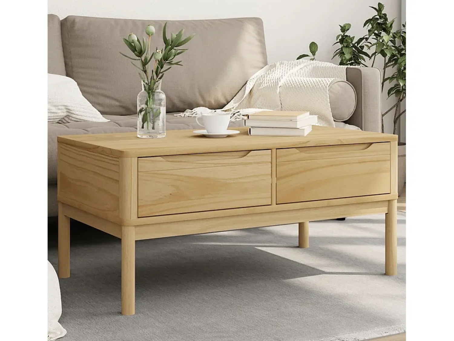 Mesa De Centro* Mesa de centro | Mesa de apoio FLORO 99x55.5x45 cm pinho maciço mel Castanho