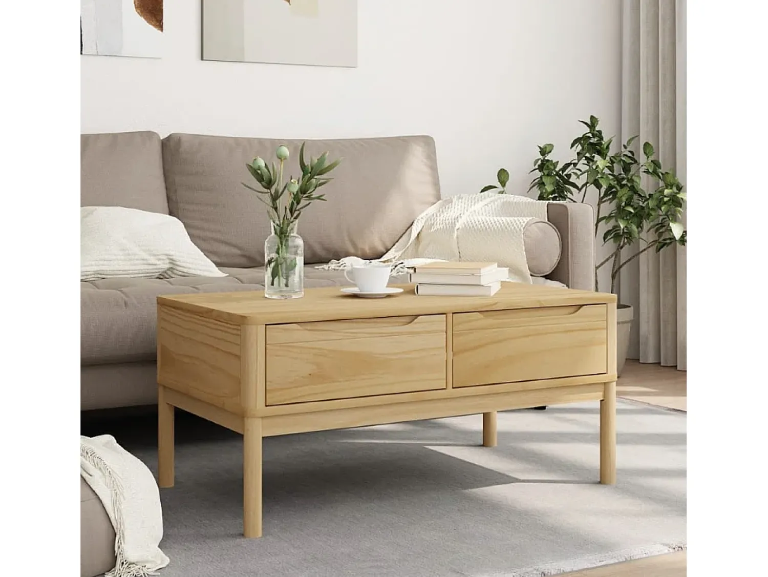 Mesa De Centro* Mesa de centro | Mesa de apoio FLORO 99x55.5x45 cm pinho maciço mel Castanho