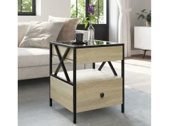 Mesa De Centro* Mesa de centro | Mesa de apoio luzes LED Infinity 40x40x51 cm carvalho sonoma Castanho