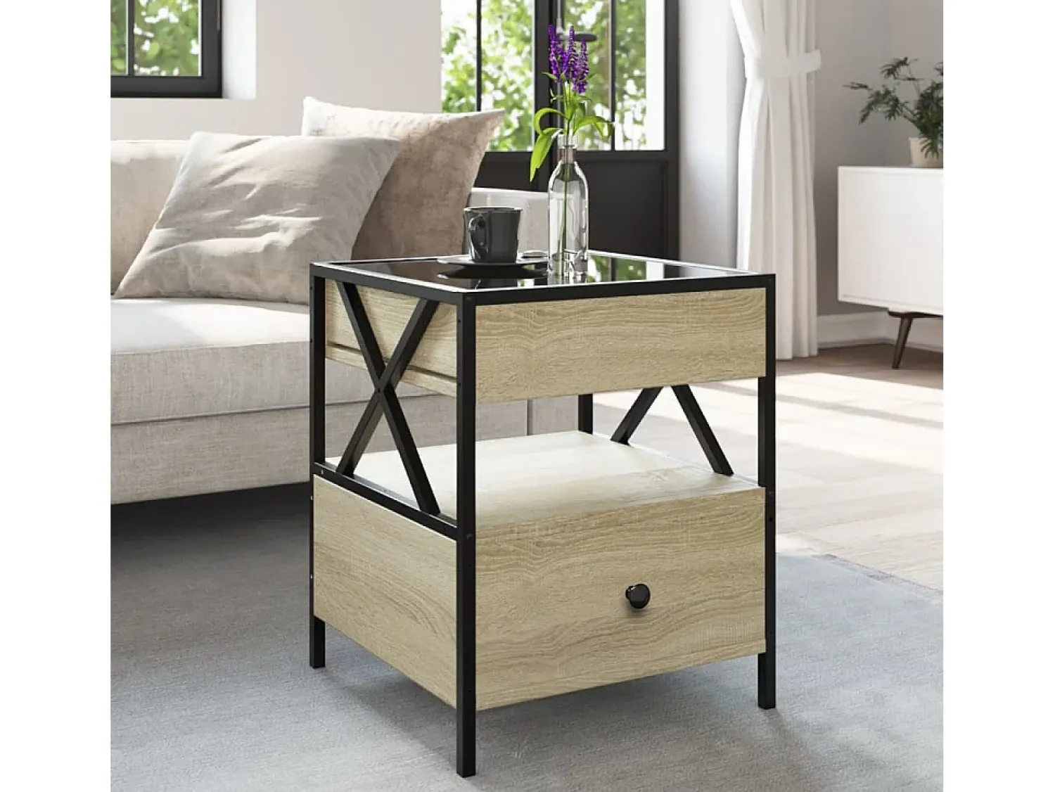 Mesa De Centro* Mesa de centro | Mesa de apoio luzes LED Infinity 40x40x51 cm carvalho sonoma Castanho