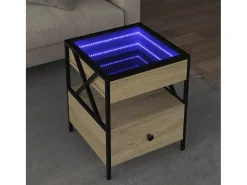 Mesa De Centro* Mesa de centro | Mesa de apoio luzes LED Infinity 40x40x51 cm carvalho sonoma Castanho